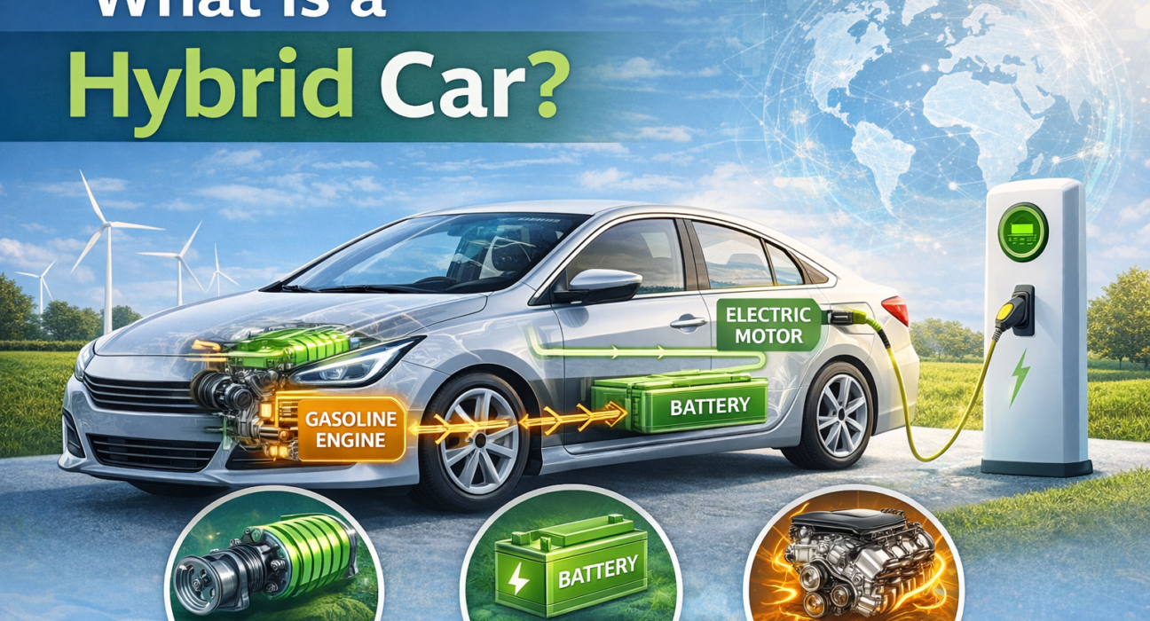 what is a hybrid car diagram showing electric motor battery and gasoline engine working